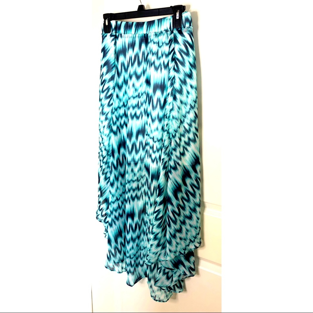 NWOT NY&CO Teal Blue Tie Dye Print High-Low Skirt Flouncy Style Ruffled Trim XL